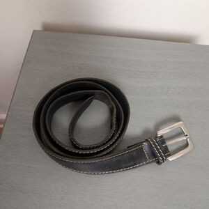 Black Full Grain Harness Leather Belt Size 42 With Silver Metal Buckle